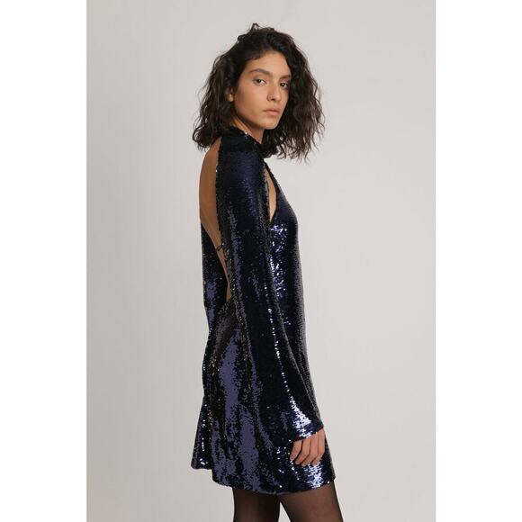 Sabina Musayev Halter Blue Sequin Arena Mini Dress Large L NWT - Picture 6 of 11